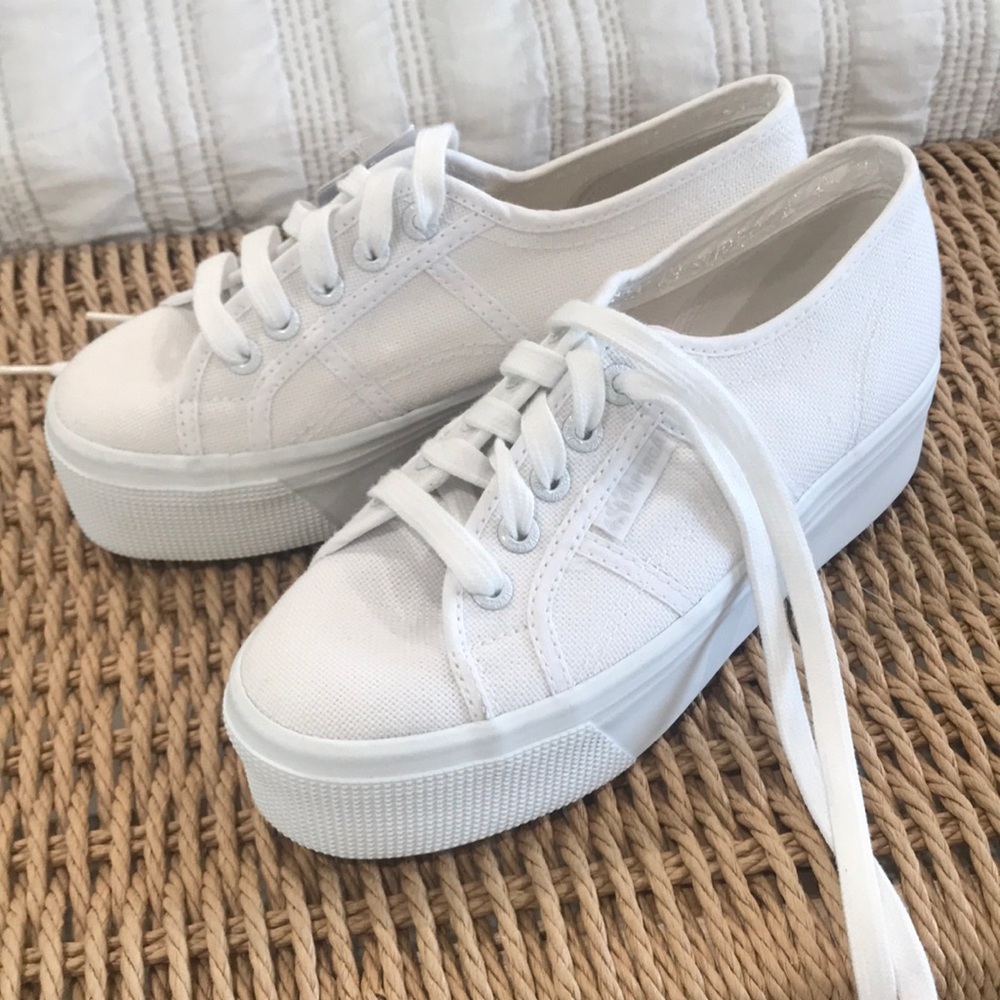 NWT Superga 2750 Platform White Canvas Sneakers
